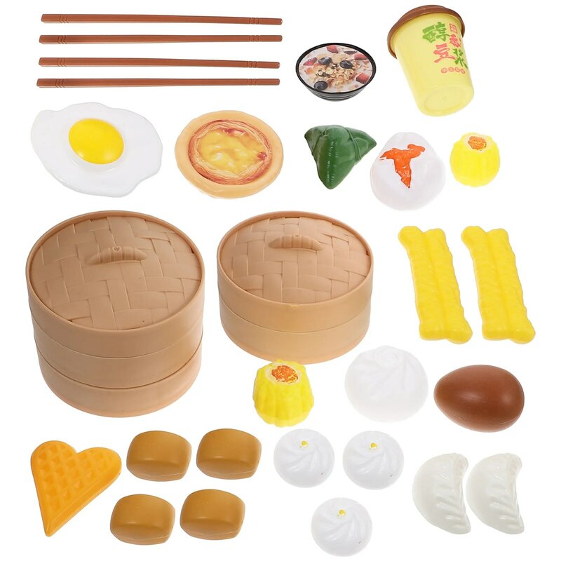 Conjunto de pães a vapor falsos para crianças, brinquedos de cozinha para meninas, 29pcs/2 conjuntos