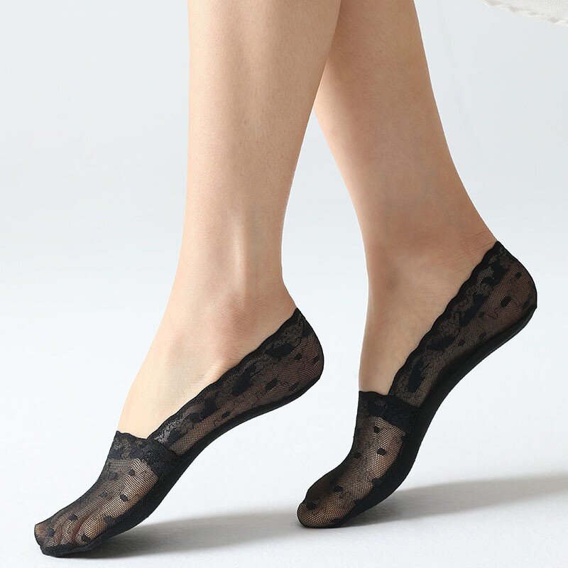 Women Lace Invisible Socks Silicone Non Slip Mesh Breathable Comfortable Versatile Heel Drop Prevention Ladies Silk Socks Y119