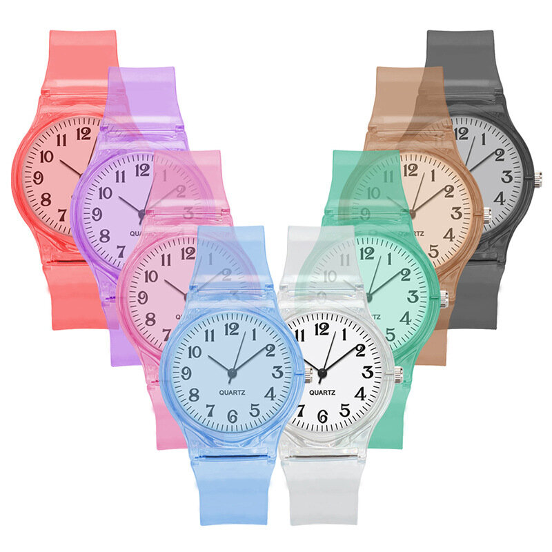 Montres à quartz pour enfants, montre-bracelet MSI pour fille et garçon, horloges de sport pour bébé étudiant, plastique transparent, montre femme
