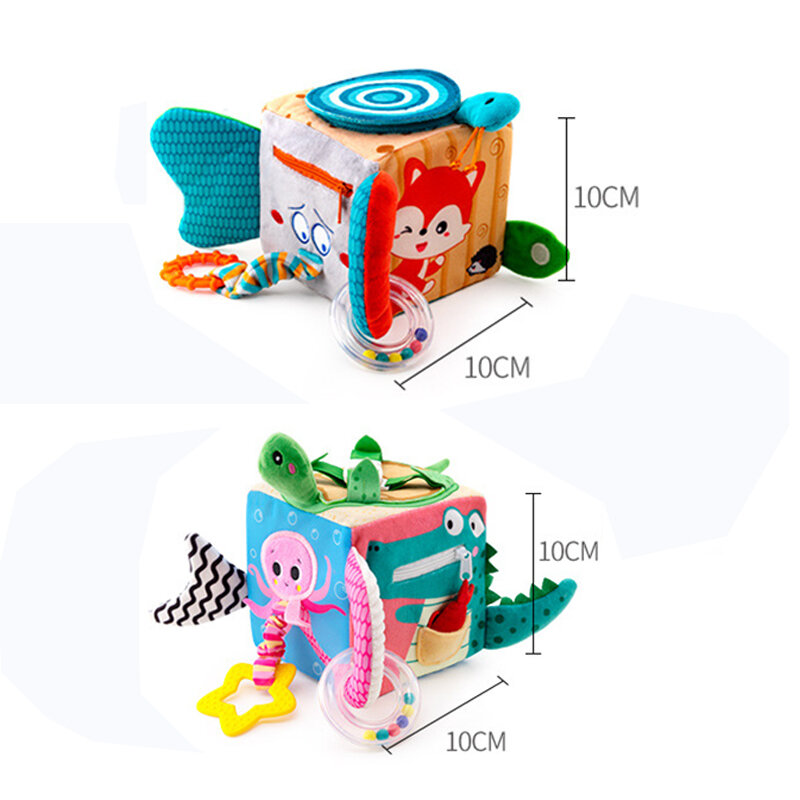 유아용 6 면 활동 큐브 장난감, 유아용 유모차 걸이식 장난감, 부드러운 봉제 딸랑이 모빌 장난감, 0-12 개월 아기 교육 장난감