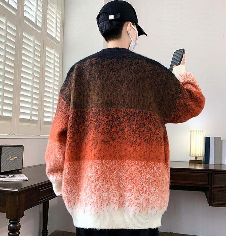 Мужская трикотажная рубашка в горошек, повседневный Модный пуловер контрастных цветов с круглым вырезом, Осень-зима 2023