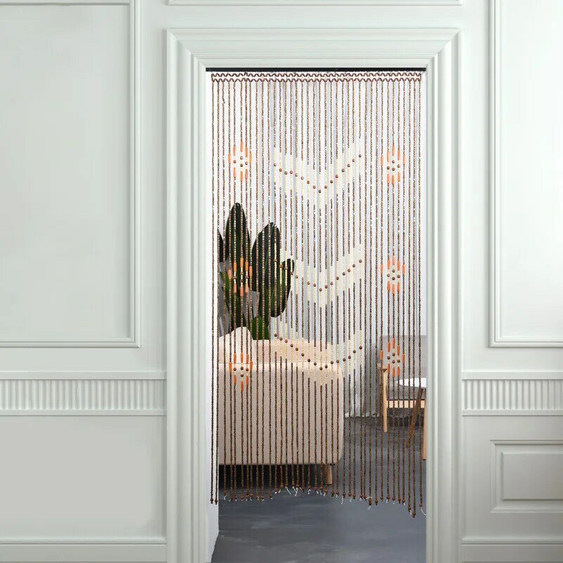 Tirai Pintu Bunga Manik-manik Gelombang Bambu Kayu Buatan Tangan Tali Rumbai Menggantung Tirai dengan Batang Kamar Partisi Pembagi Dekorasi Rumah