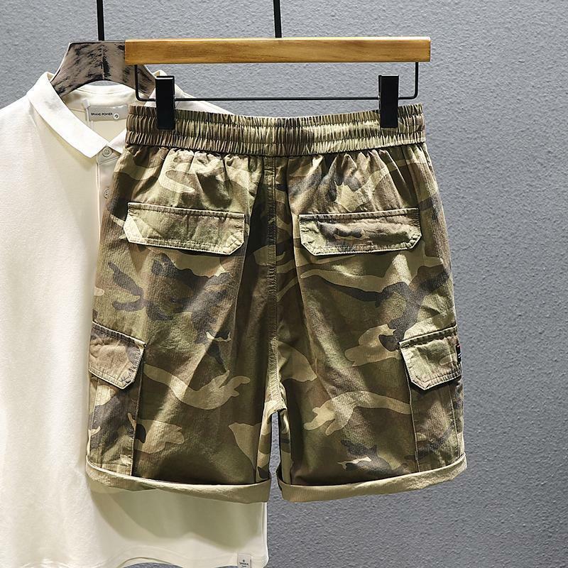Retro Camouflage Workwear Shorts Men's Summer Outdoor Sports Loose plus Size Multi-Pocket Leisure Street Trend Fifth Pants