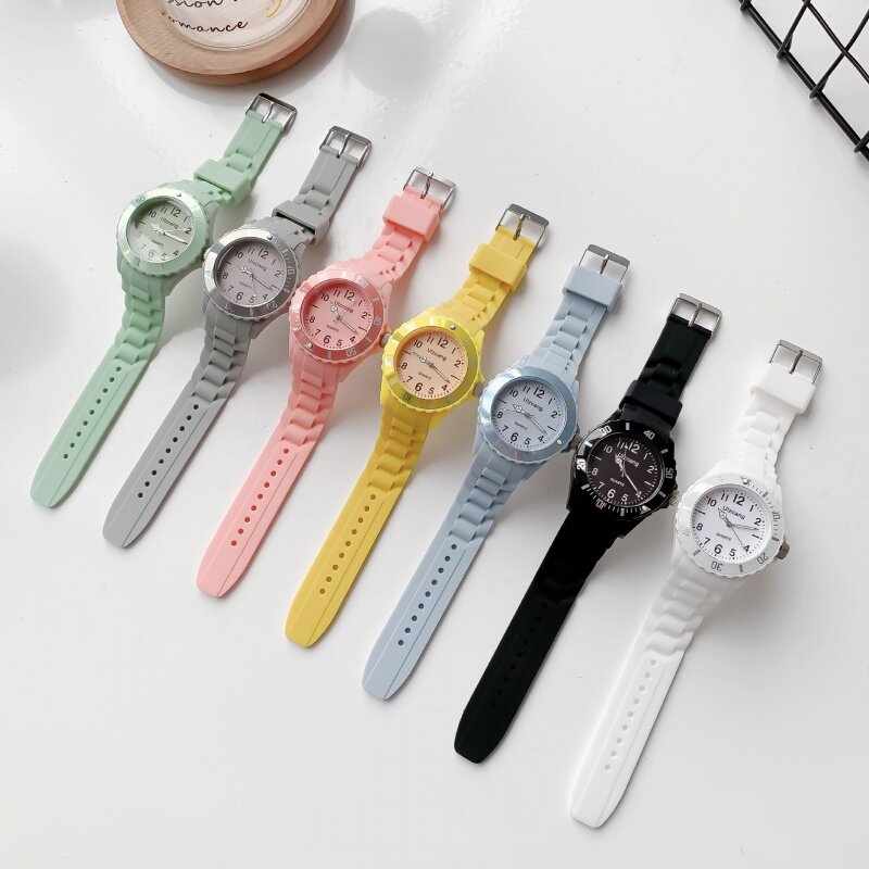 Children's Watch Girls' and Boys' Primary School Students Waterproof  Fall Macaron Small Fresh Sports Jelly Candy Color