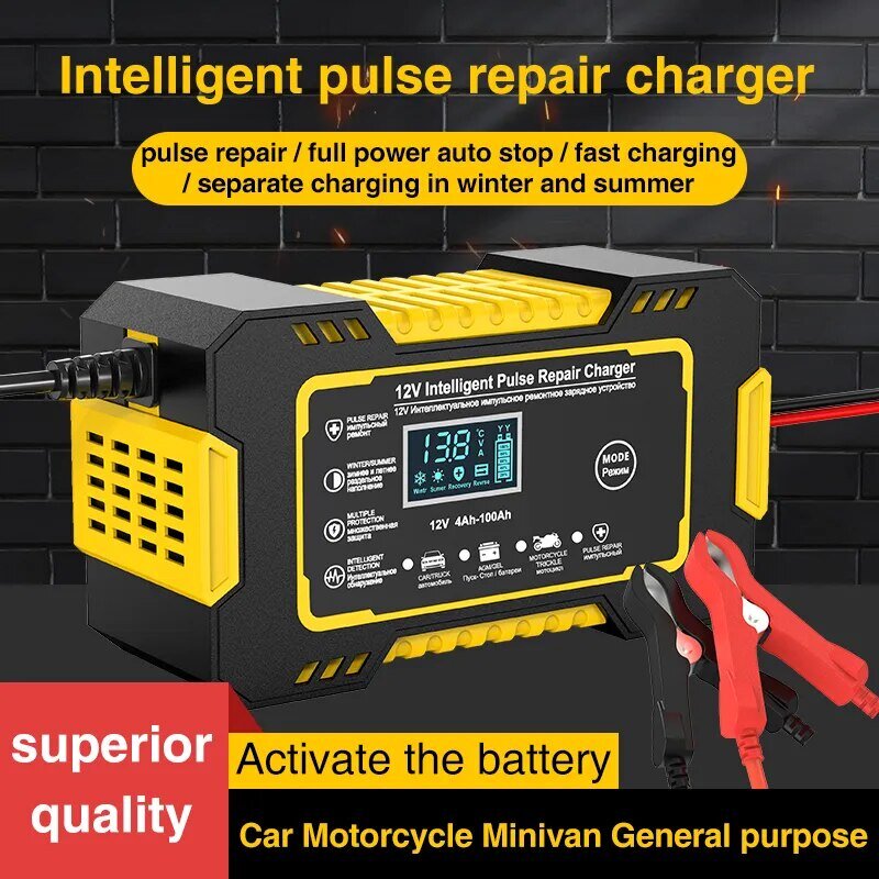 12V 6A Full Automatic Car Battery Charger Power Pulse Repair Chargers Wet Dry Lead Acid Battery Chargers Digital LCD Display