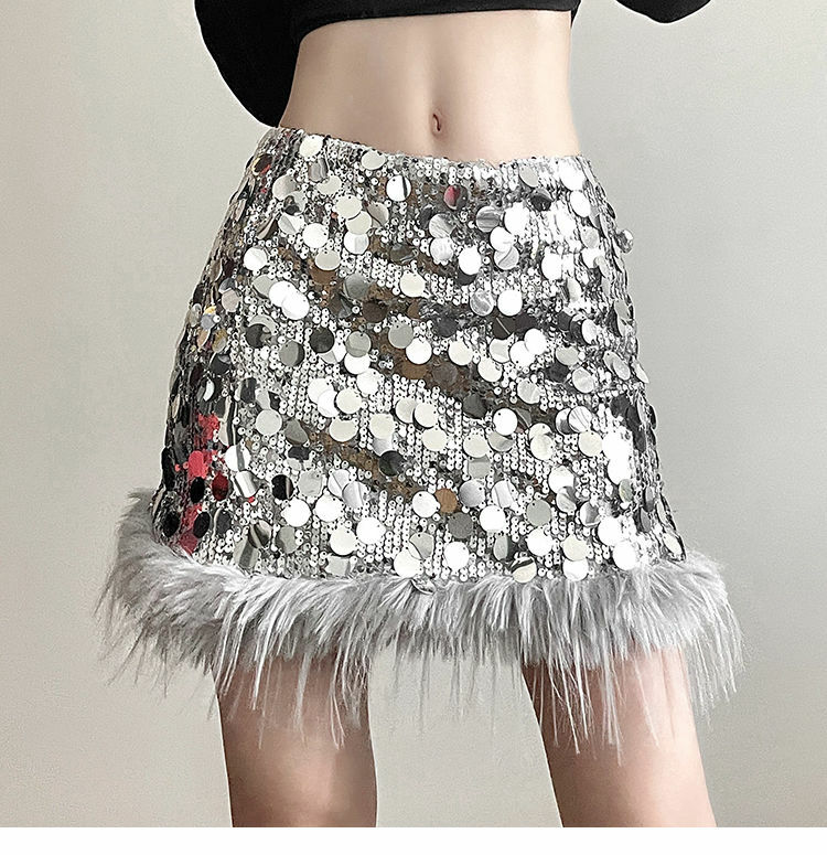 Sequined A-Line Mini Skirt For Women Clothing High Waist Faldones Para Mujer Y2k Slim Sexy Streetwear Feather Fashion Outfits