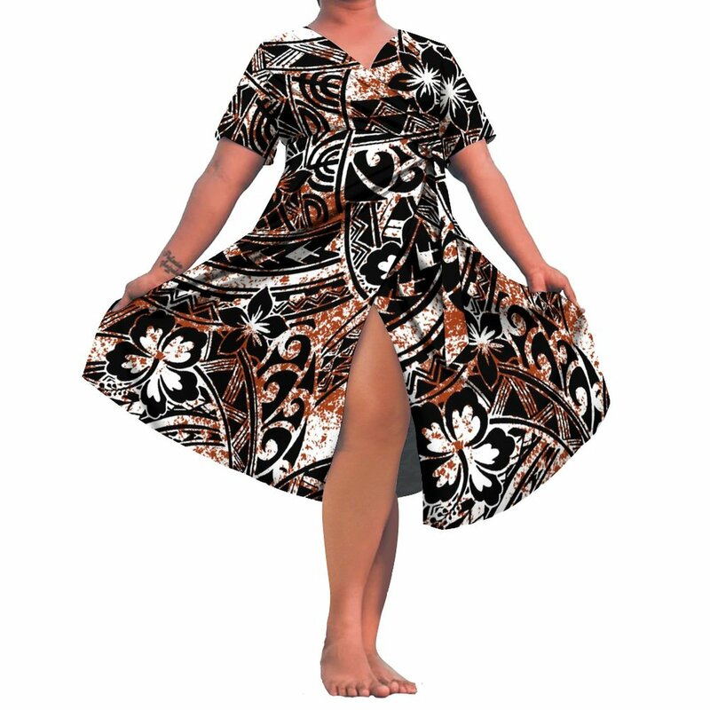 Vestido de patrón polinesiano personalizado con diseño de encaje, elegante vestido largo, estilo de isla samoana, directo de fábrica