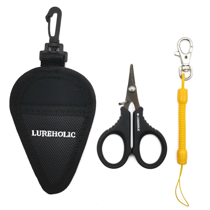 Lureholic Stainless Steel Fishing Scissors Serrated Portable Cut For Fishing PE Braid Line Fine with lanyard and bag