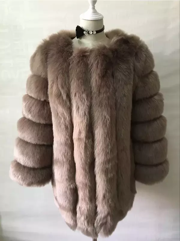 Mantel bulu Faux panjang wanita musim dingin, mantel bulu palsu panjang tebal hangat mode, pakaian luar 2024