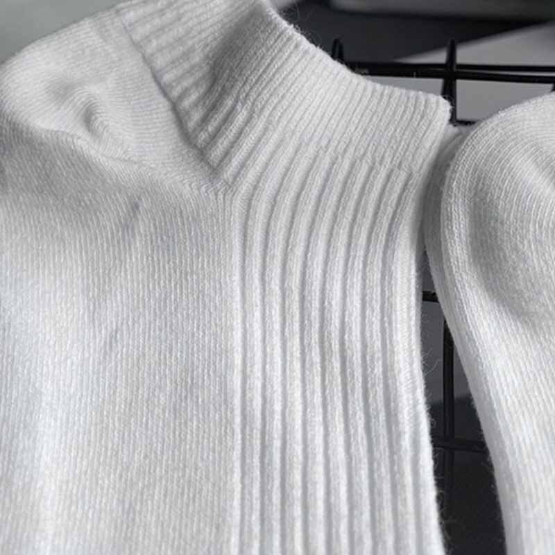 Meias de algodão respirável masculina, meias curtas listra preta e branca, meia monocromática de tubo baixo, alta qualidade, 10 pares por lote