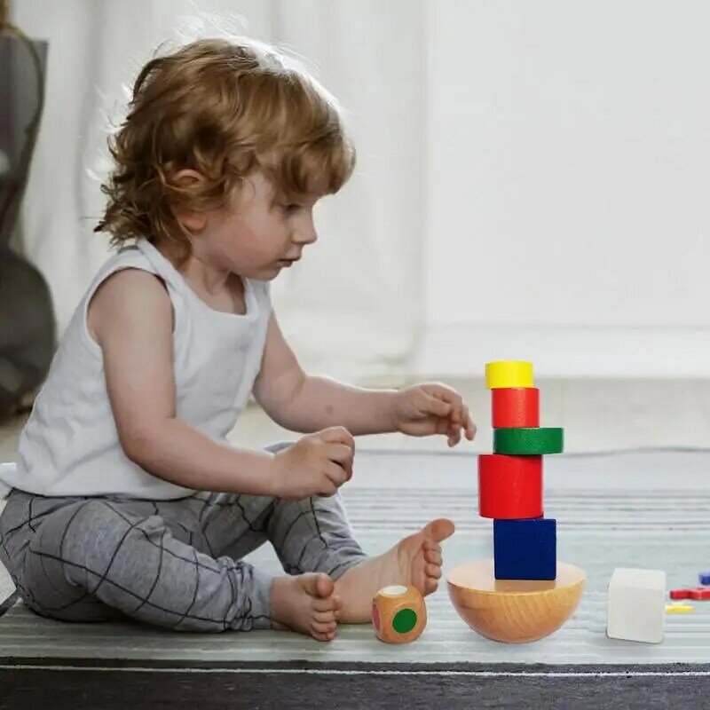 Hemisfério Balance Game com Dados, Brinquedos Empilhadores De Madeira para Crianças, Montessori Pré-Escolar, Saco Educacional