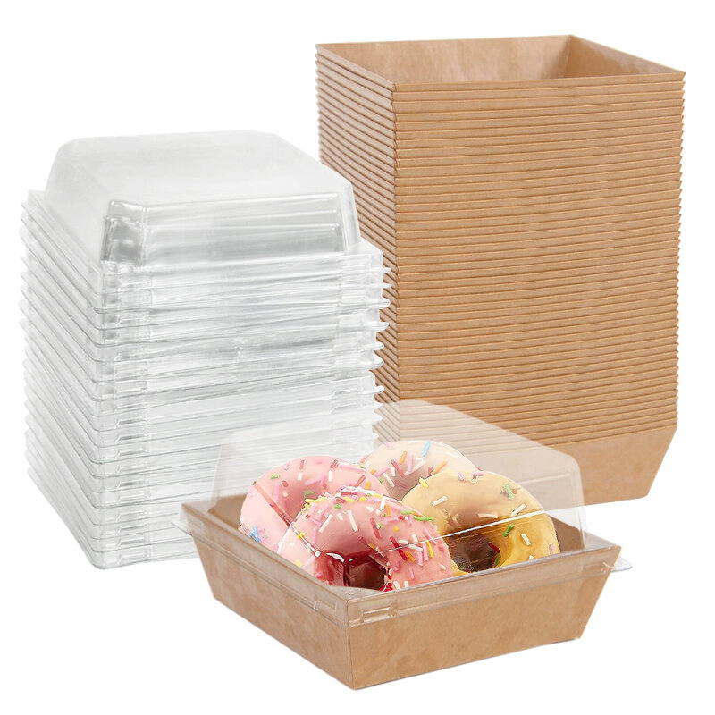 Caja de Papel Kraft de 5/10 piezas, contenedor de comida para pastel, postre, Donut, sándwich de galletas, suministros para fiesta de cumpleaños, boda, Navidad, decoración del hogar