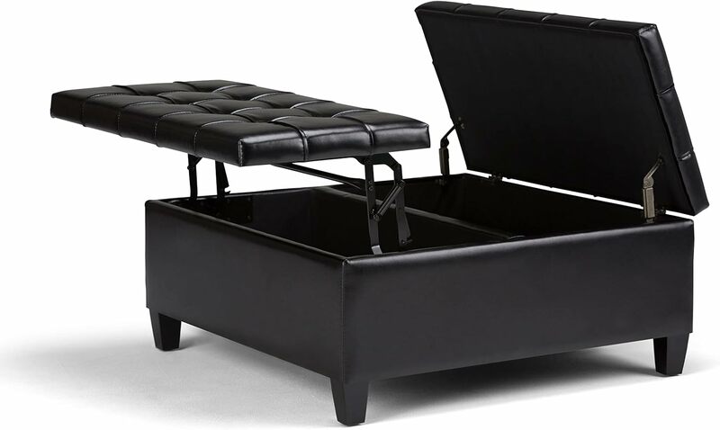36-Zoll-breiter quadratischer Couch tisch Lift Top Aufbewahrung shocker, gepolstertes Mitternachts schwarz getuftetes Kunstleder für Wohnzimmer