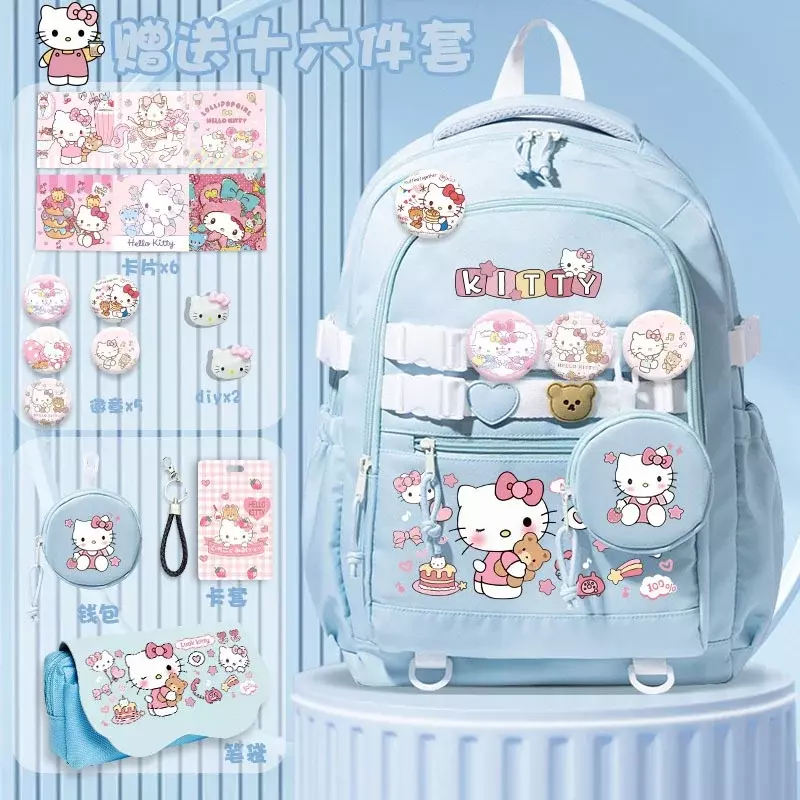 Sanrio-mochila escolar de Hello Kitty para estudiantes, morral escolar de gran capacidad, ligero, con dibujos animados, para hombre y mujer
