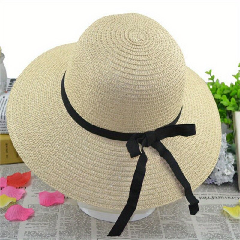 Kapelusze przeciwsłoneczne z dużym rondem i kokardką Oddychający kapelusz słomkowy chroniący przed słońcem dla mężczyzn Kobiety Letnie podróże na świeżym powietrzu Sportowe czapki plażowe