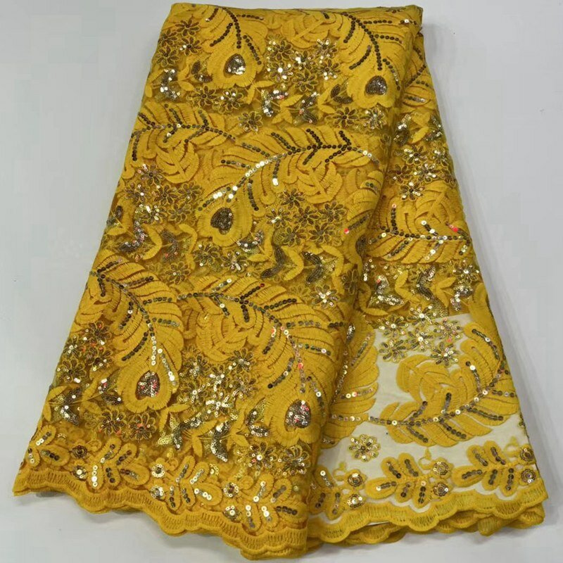 Laço francês bordado lantejoulas malha tule tecido 5 metros africano casual casual vestir moda mais recente ts1120