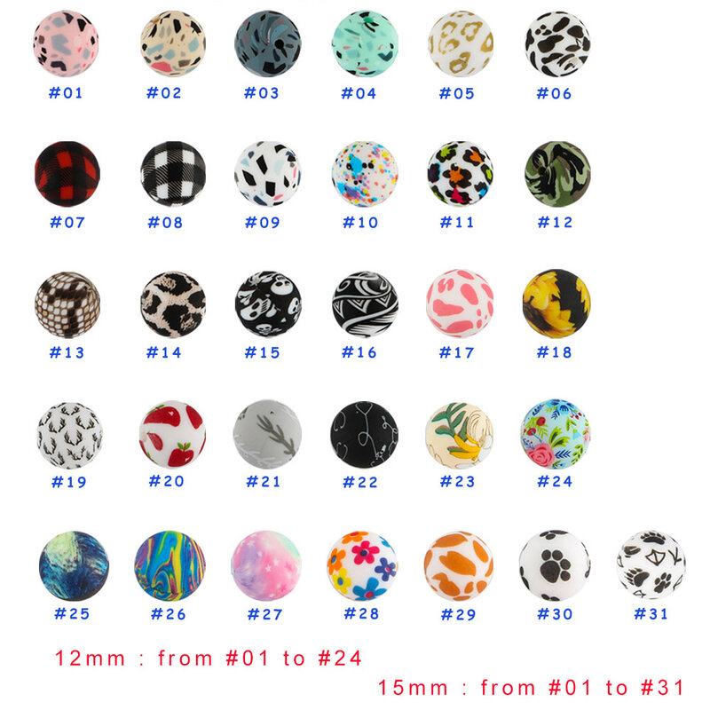 Perles rondes en silicone imprimé léopard, 15mm, 12mm, pour bijoux de direction, accessoires de bijouterie, 10/20 pièces/lot