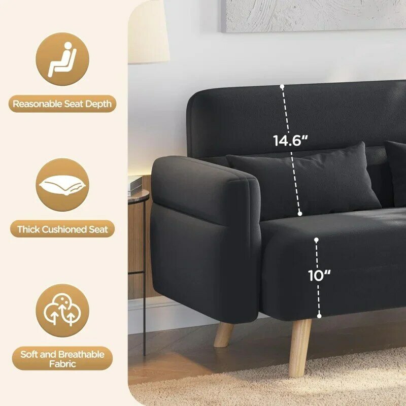 Yaheetech-モダンなミッドセンチュリー生地のソファ、2席、腰痛枕付きのソファ、無垢材の脚、小さなソファ、46インチ