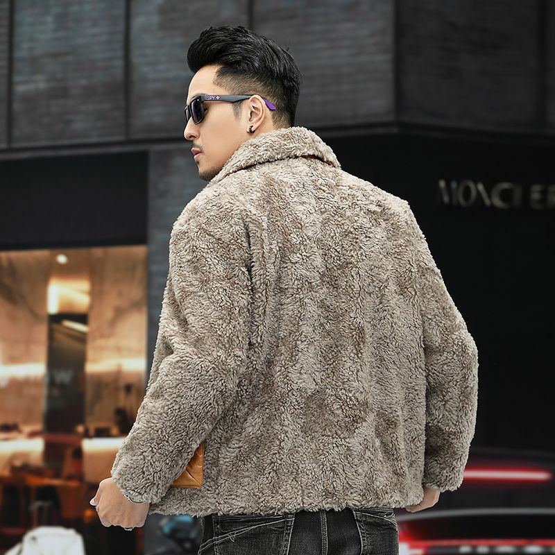 남성용 진짜 울 모피 재킷, 남성용 라펠 양 전단 코트, 짧은 오토바이, 진짜 모피 겉옷, I506, 겨울, 2023 신상