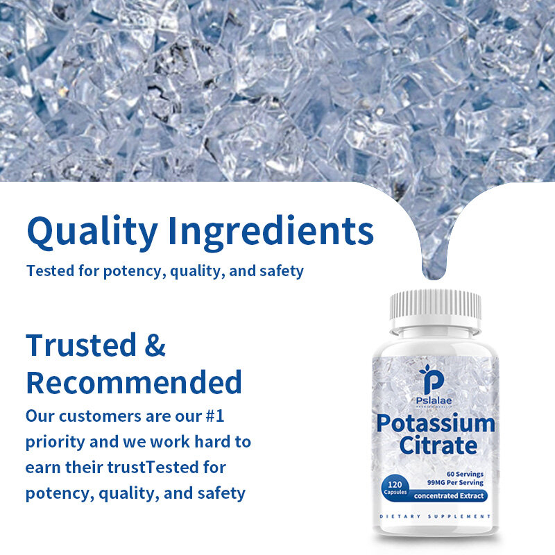 포타슘 시트레이트 99 Mg, 전해질 밸런스 및 정상 PH 지원, 필수 미네랄, 120 채식 캡슐