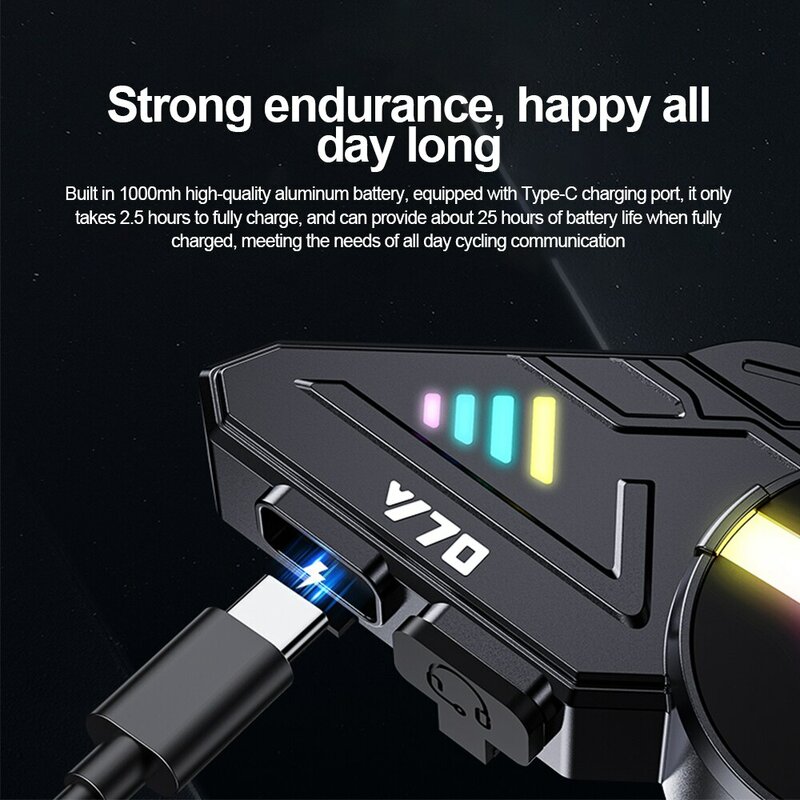 Y70 دراجة نارية سماعة V5.3 RGB أضواء ملونة سماعة IPX6 للماء دعم ربط 2 الهواتف نفس الوقت