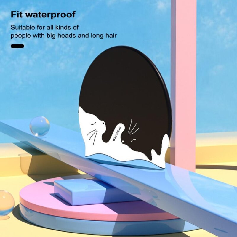 Silicone Swim Hat New Elastic Cartoon Pattern Swim Pool Cap Waterproof Ears Protect Diving Hat Adult Kids