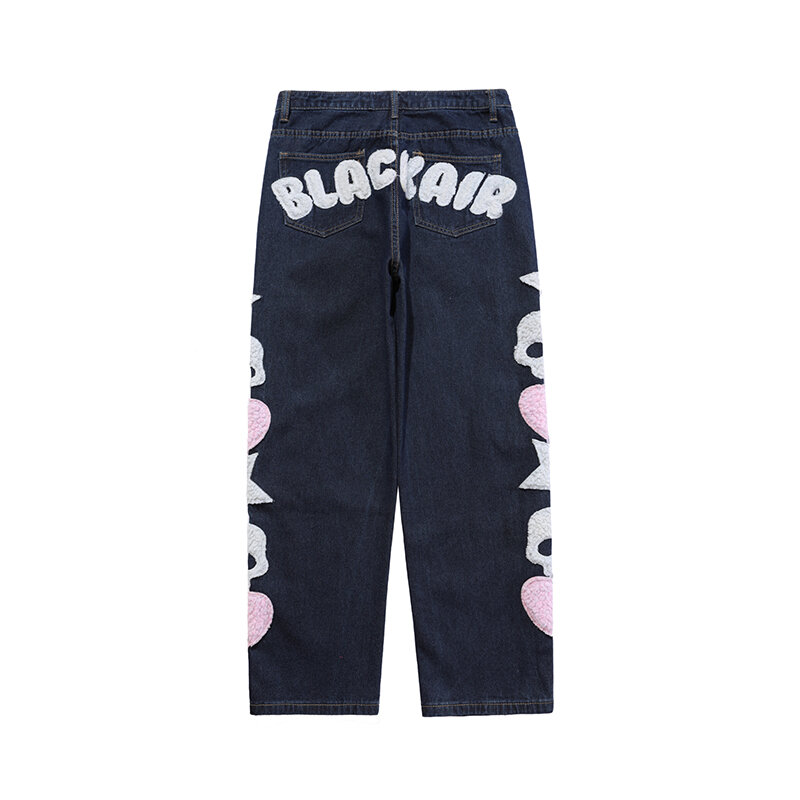 Pantalones rectos de mezclilla para hombre y mujer, ropa con bordado de calavera, estilo Hip Hop, marca de moda urbana americana