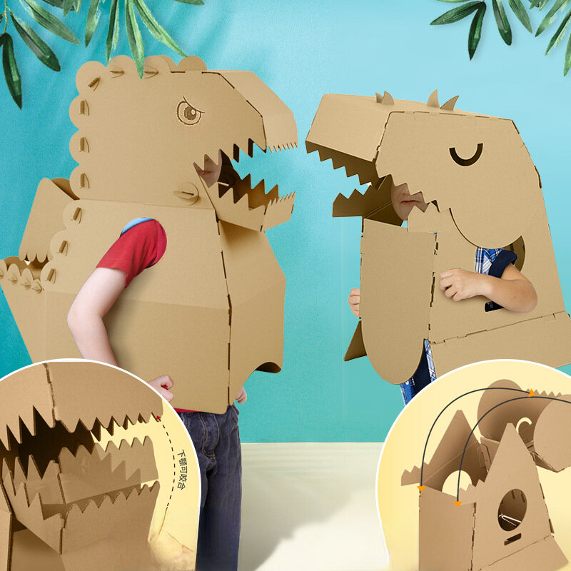 DIY Kreativitas Karton Dinosaurus Kostum Anak-anak Cosplay Penampilan Panggung Gaun Dirakit Kertas Bentuk Hewan Kerajinan Kostum