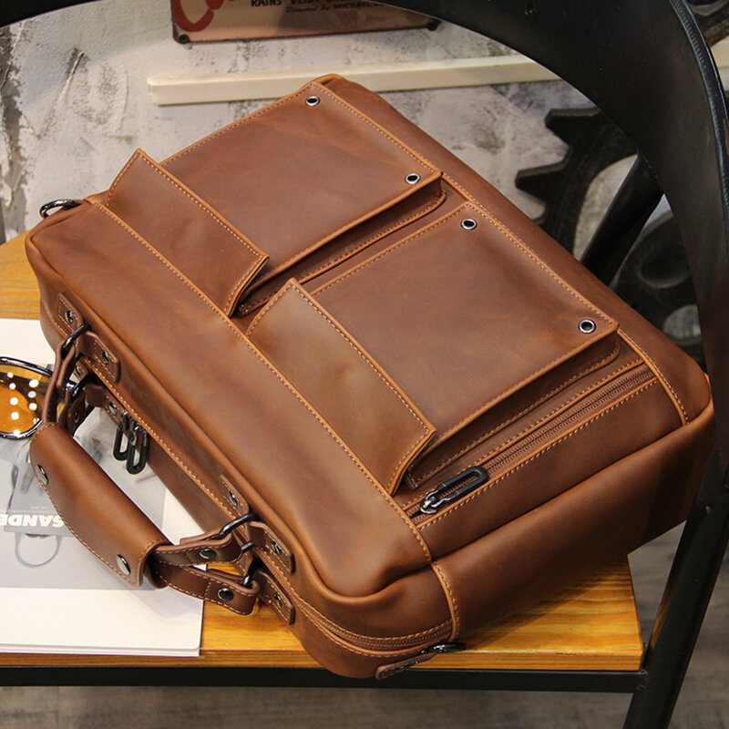 2024 marrone Vintage borsa da uomo documenti aziendali breve custodia 13-14 "borsa per Laptop borsa a tracolla borsa da ufficio Messenger Bag