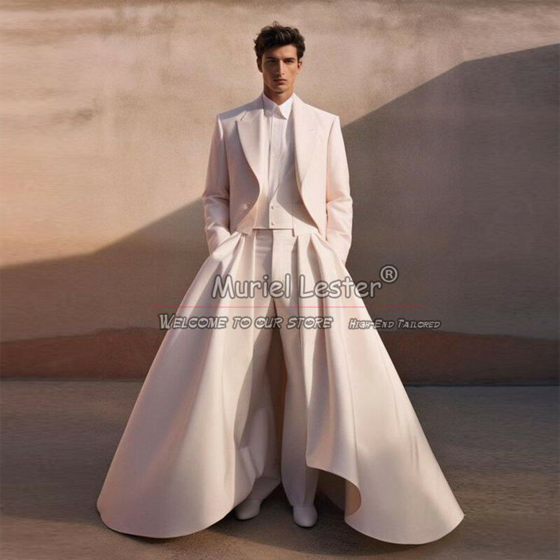 Bräutigam Hochzeit Anzüge maßge schneiderte weiße Jacke Weste Hosen mit Mütze 4 Stück formelle Mann Smoking Business Party Prom Blazer Sets