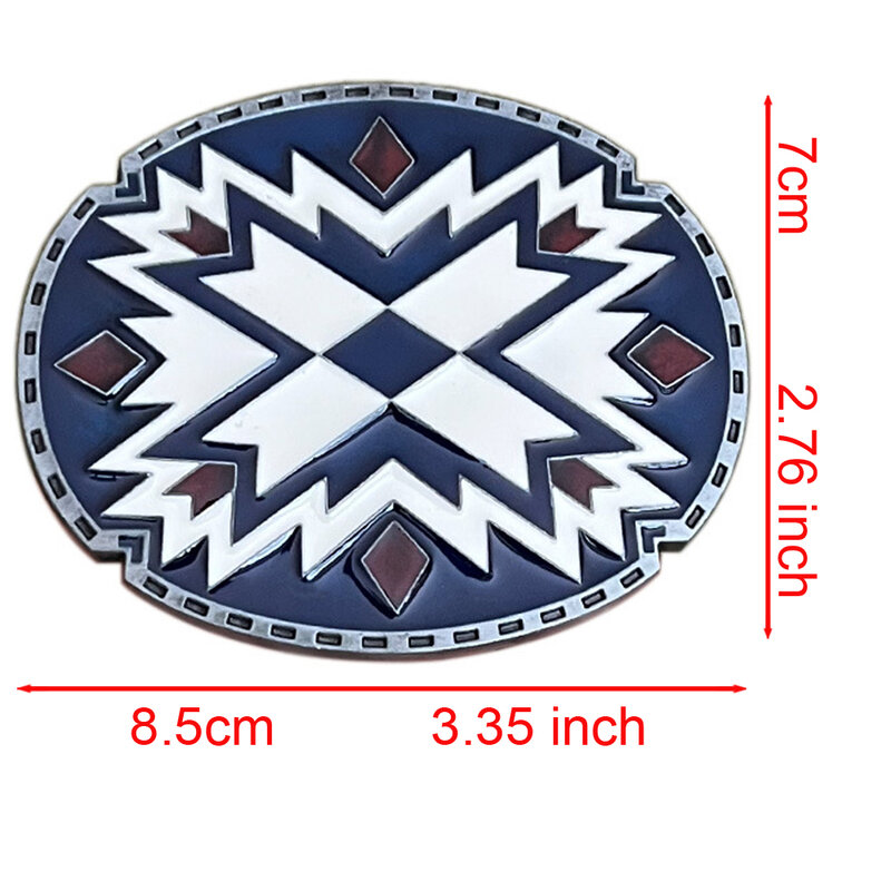 Hebilla de cinturón Ovalada para Hombre, tótem de vaquero occidental, diseño geométrico de marca, azul y blanco, envío directo