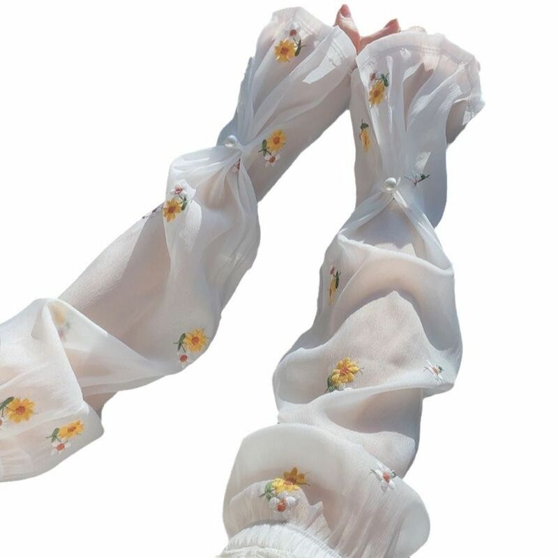 Mangas de hielo de girasol, cubierta de brazo bordada, seda fina, protección UV, Verano