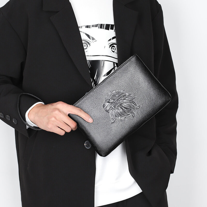 Tas genggam bisnis pria kulit kualitas tinggi tas tangan merek Fashion tas amplop pria kapasitas besar dompet hadiah ulang tahun