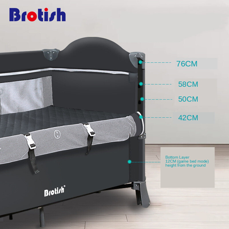 Multifunctional Baby Crib Foldable Baby Bed With Diaper Table Cradle Rocker Travel Game Bed Portable Baby Crib For 0-6 Years Old