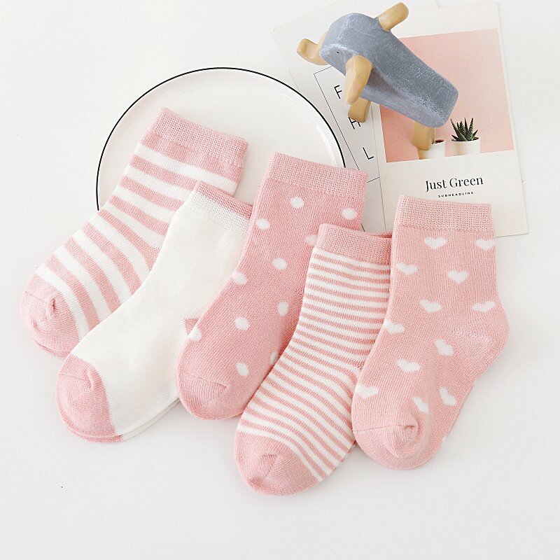 5 Pairs/Lot Children Cotton Socks Boy Girl Baby Newborn Infant Warm Stripe Dots Fashion For Autumn Winter Cartoon Soft Kids Sock