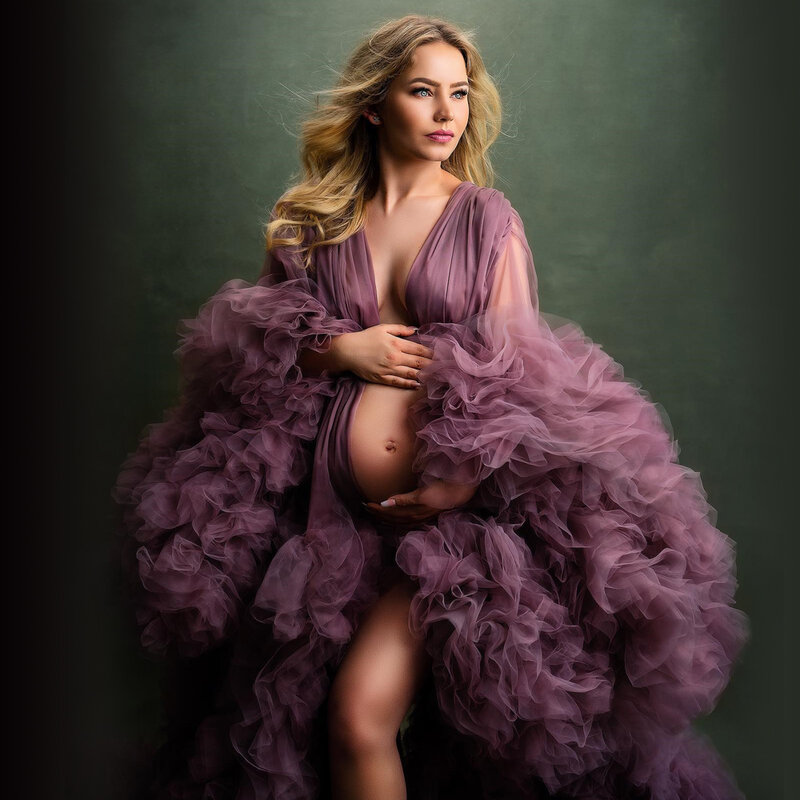 Seksowne suknie ciążowe fotografia tiulowy sukienka z ciasta zdjęcie ciążowe shot puszysty tiul szale szlafrok
