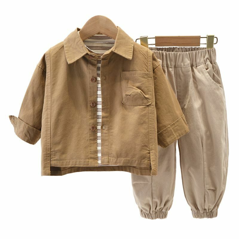 Детский комплект рубашки для мальчиков, новый детский весенне-осенний Топ и штаны, комплект из двух предметов для мальчиков и малышей, корейский Повседневный комплект