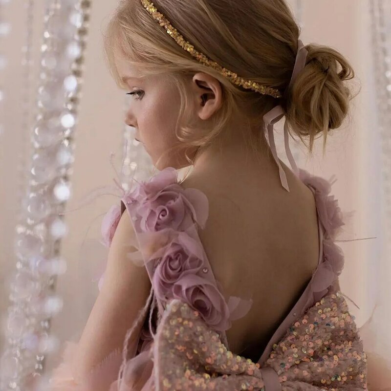 Jill Wens Glanzende Elegante Dubai Meisje Jurk Strik Prinses Baby Kinderen Bruiloft Verjaardagsfeest Avondjurk Communie Optocht 2024 J176