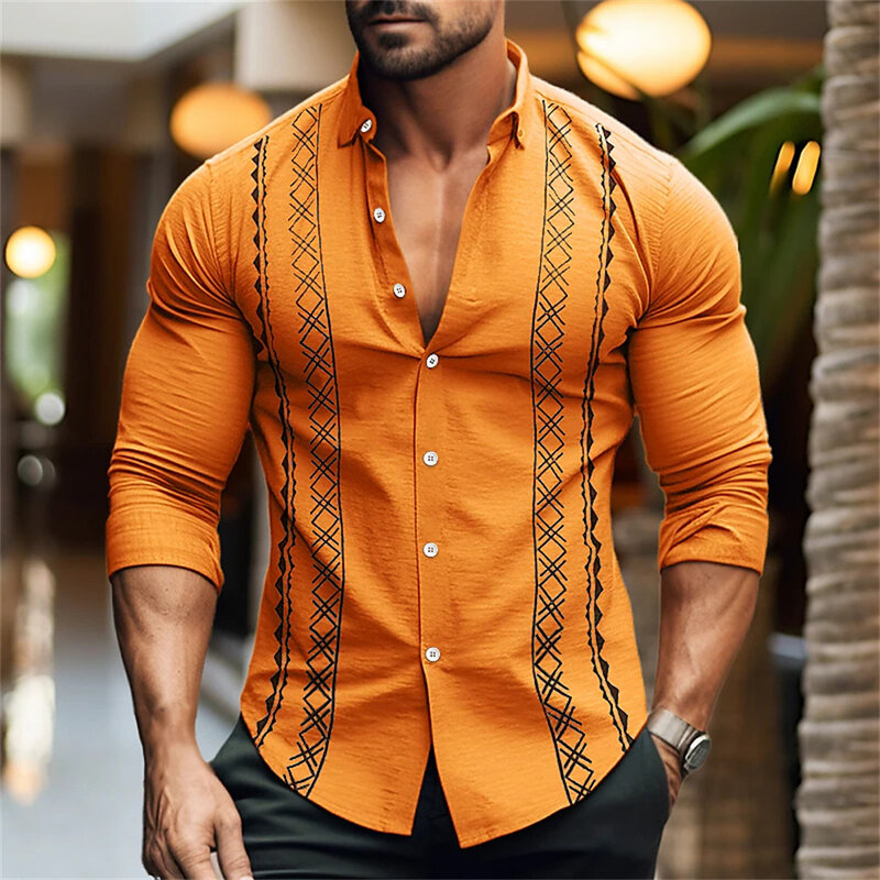 Camicia da uomo estiva in tinta unita stampata in 3D con colletto abbottonato moda Hawaii beach vacation leisure abbigliamento a maniche lunghe