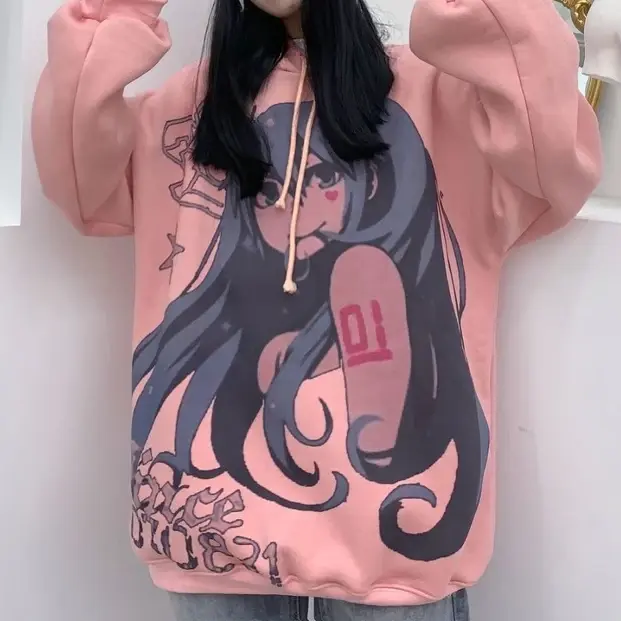 Harajuku super quente animação graffiti hoodie japonês kawaii faculdade moletom feminino casaco de pelúcia inverno quente pulôver casaco