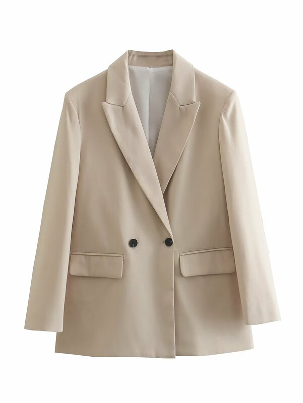 TRAF-Blazer de bureau à manches longues pour femmes et hommes, veste à double boutonnage, manteau long, printemps, 2024