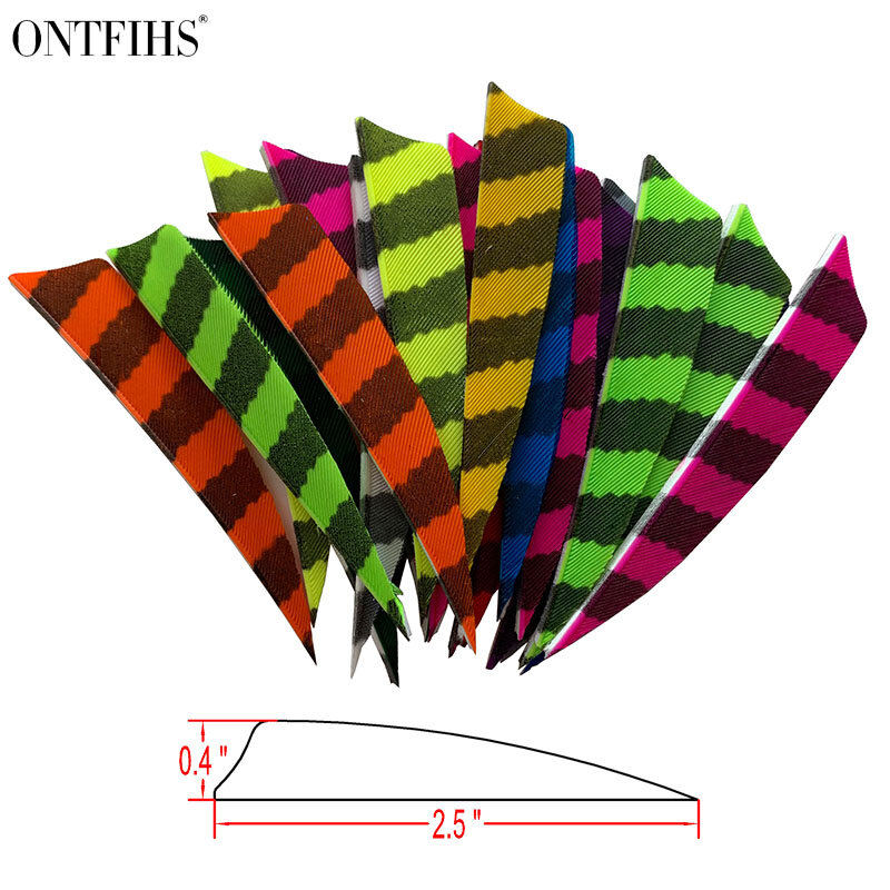 ONTFIHS – plumes de flèche de 2.5 pouces, nouveau bouclier à rayures, pour la chasse, tir à l'arc, bricolage, 24 pièces
