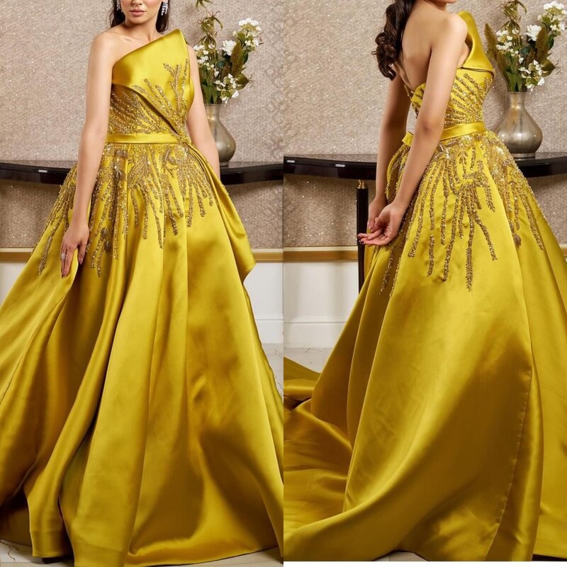 Satin Beading Draped Homecoming Ball Gown Strapless Bespoke Occasion Gown Long Dresses
