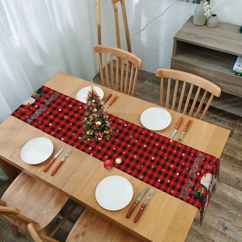 Selamat Natal taplak meja elegan kain manusia salju kepingan salju Santa Klaus taman alas piknik pelindung meja