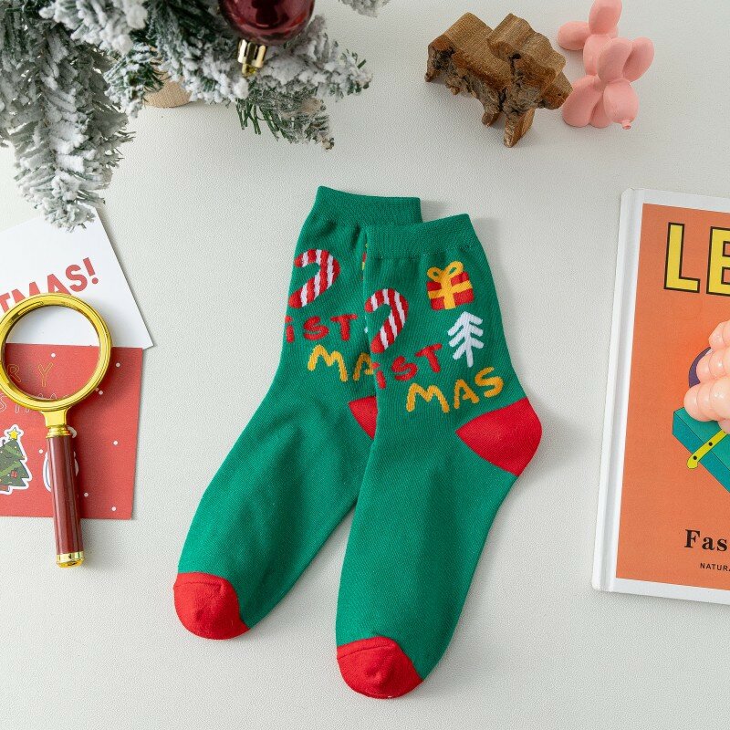 Cotton Cartoon Christmas Socks For Women Embroidery Merry Christmas Socks Female Cute Mid Tube Letter Socks JK Christmas's Sock