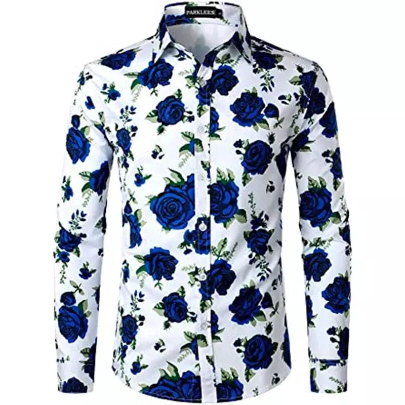 Fashion Floral Skull Rose Flower Men Shirt Party Prom Lapel Long Sleeve Blazer Casual Hot Sale New High Quality Premium Fabric