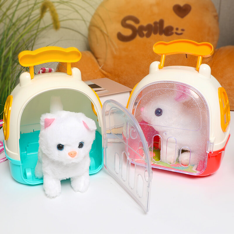 Children Pretend Play Simulation Plush Animals Eelectric Walking Cute Stuffed Dog Cat Backpack Set Education Toy for Girls