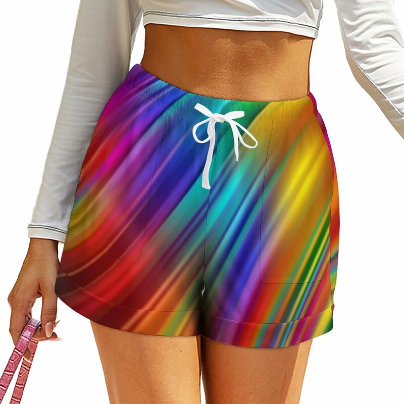 Pantaloncini con stampa arcobaleno astratta pantaloncini Harajuku a forma di liquido ondulato pantaloni corti con grafica estiva con tasche pantaloni Casual di grandi dimensioni