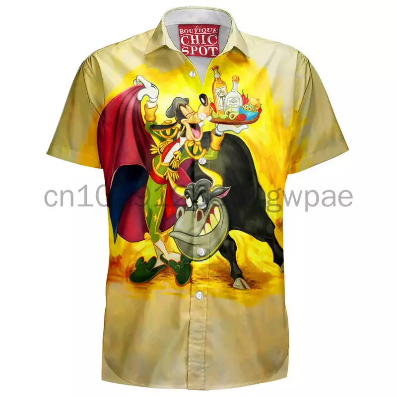 Гавайская рубашка Disney Goofy, мужская женская рубашка с коротким рукавом и пуговицами, рубашка с лацканами и граффити Диснея, Повседневная пляжная рубашка в стиле ретро