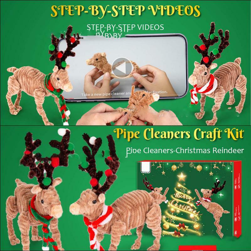 DIY Christmas Craft Kit Plush Reindeer Decorating Set Pipe Cleaners Art Craft Set Christmas Reindeer Home Decor Christmas Crafts